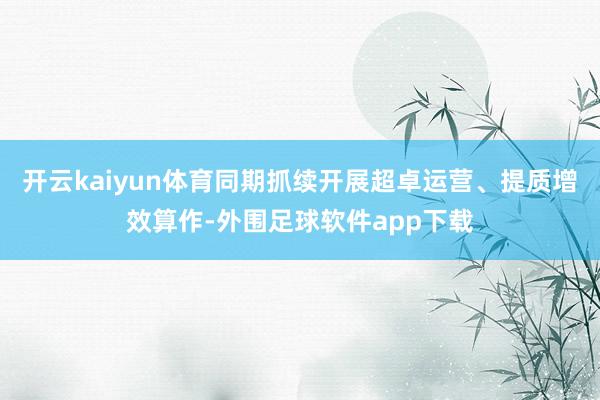 开云kaiyun体育同期抓续开展超卓运营、提质增效算作-外围足球软件app下载